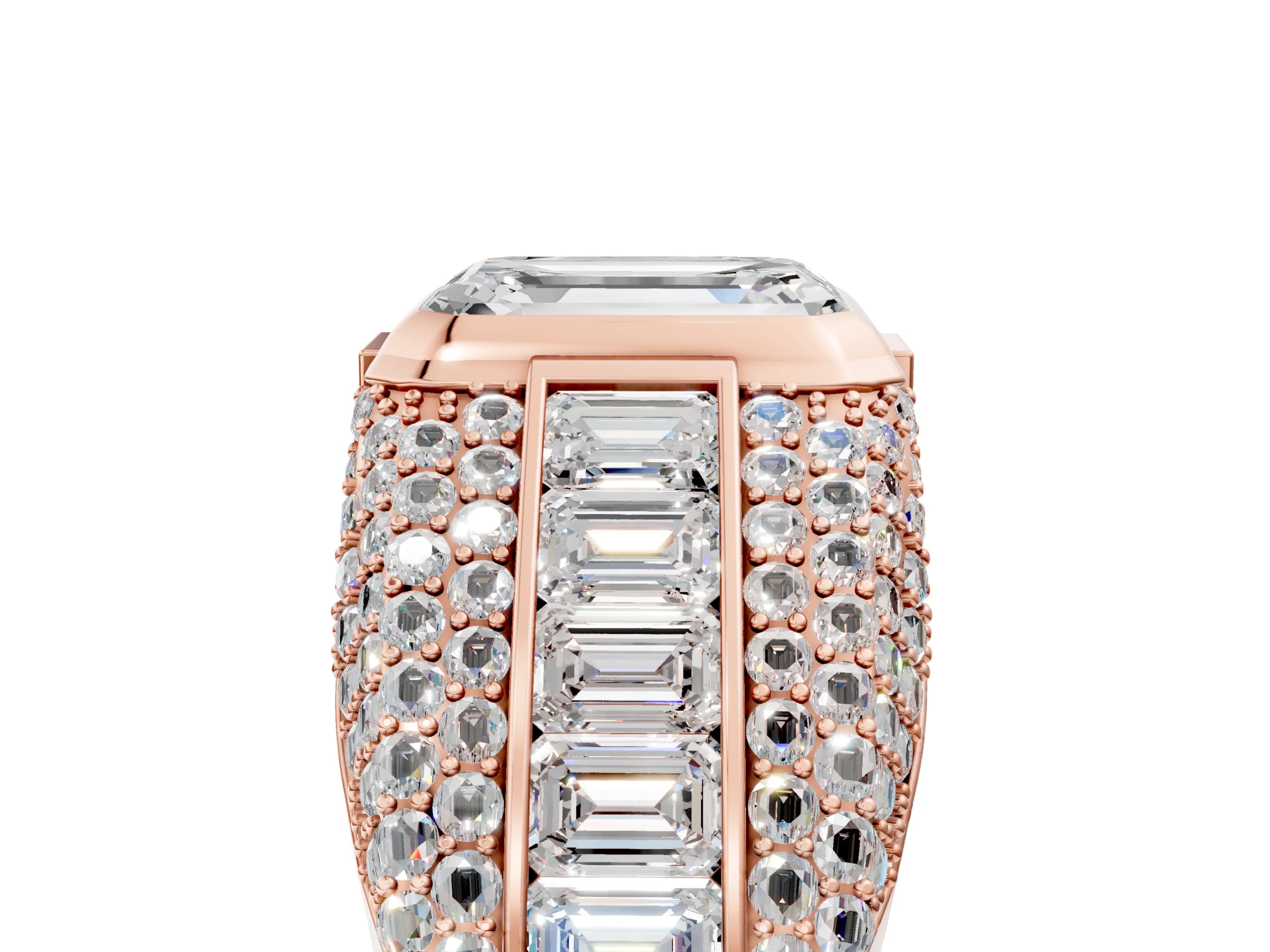 Rose gold Emerald Cut Diamond Mens Ring with Side Stones_29