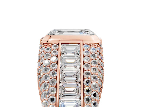 Rose gold Emerald Cut Diamond Mens Ring with Side Stones_29