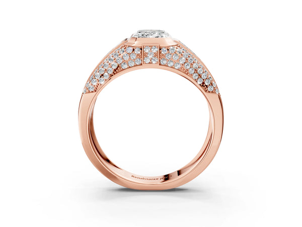 Rose gold Emerald Cut Diamond Mens Ring with Side Stones