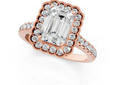 Rose gold Emerald Cut Diamond Milgrain Floral Halo Engagement Ring with Pavé Band_22