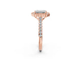 Rose gold Emerald Cut Diamond Milgrain Floral Halo Engagement Ring with Pavé Band_23