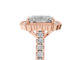 Rose gold Emerald Cut Diamond Milgrain Floral Halo Engagement Ring with Pavé Band_26
