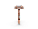 Rose gold Emerald Cut Diamond Milgrain Halo Engagement Ring with Round Pavé Band and Prong Setting_14