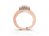 Rose gold Emerald Cut Diamond Milgrain Halo Engagement Ring with Round Pavé Band and Prong Setting_15