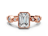 Rose gold Emerald Cut Diamond Milgrain Marquise Band with Prong Setting_3