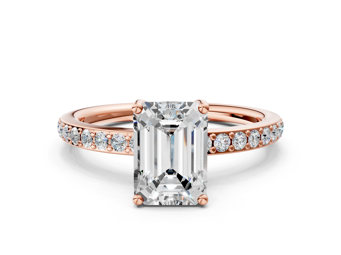 Rose gold Emerald Cut Diamond Pavé Band Ring with Four-Prong Setting_40