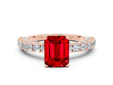 Rose gold Emerald Cut Diamond Pavé Band Solitaire Ring with Prong Setting