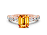 Rose gold Emerald Cut Diamond Pavé Band Solitaire Ring with Prong Setting