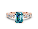 Rose gold Emerald Cut Diamond Pavé Band Solitaire Ring with Prong Setting