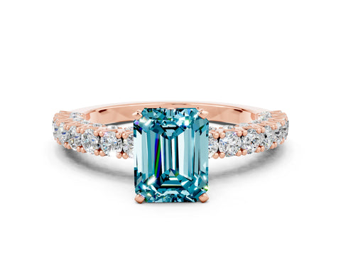 Rose gold Emerald Cut Diamond Pavé Band Solitaire Ring with Prong Setting