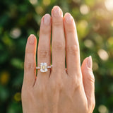 Rose gold Emerald Cut Diamond Pavé Band Solitaire Ring with Prong Setting_13