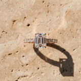 Rose gold Emerald Cut Diamond Pavé Band Solitaire Ring with Prong Setting_16