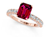 Rose gold Emerald Cut Diamond Pavé Band Solitaire Ring with Prong Setting_1