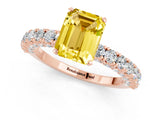Rose gold Emerald Cut Diamond Pavé Band Solitaire Ring with Prong Setting_1