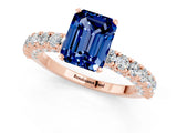Rose gold Emerald Cut Diamond Pavé Band Solitaire Ring with Prong Setting_1