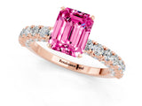 Rose gold Emerald Cut Diamond Pavé Band Solitaire Ring with Prong Setting_1