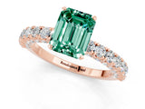 Rose gold Emerald Cut Diamond Pavé Band Solitaire Ring with Prong Setting_1