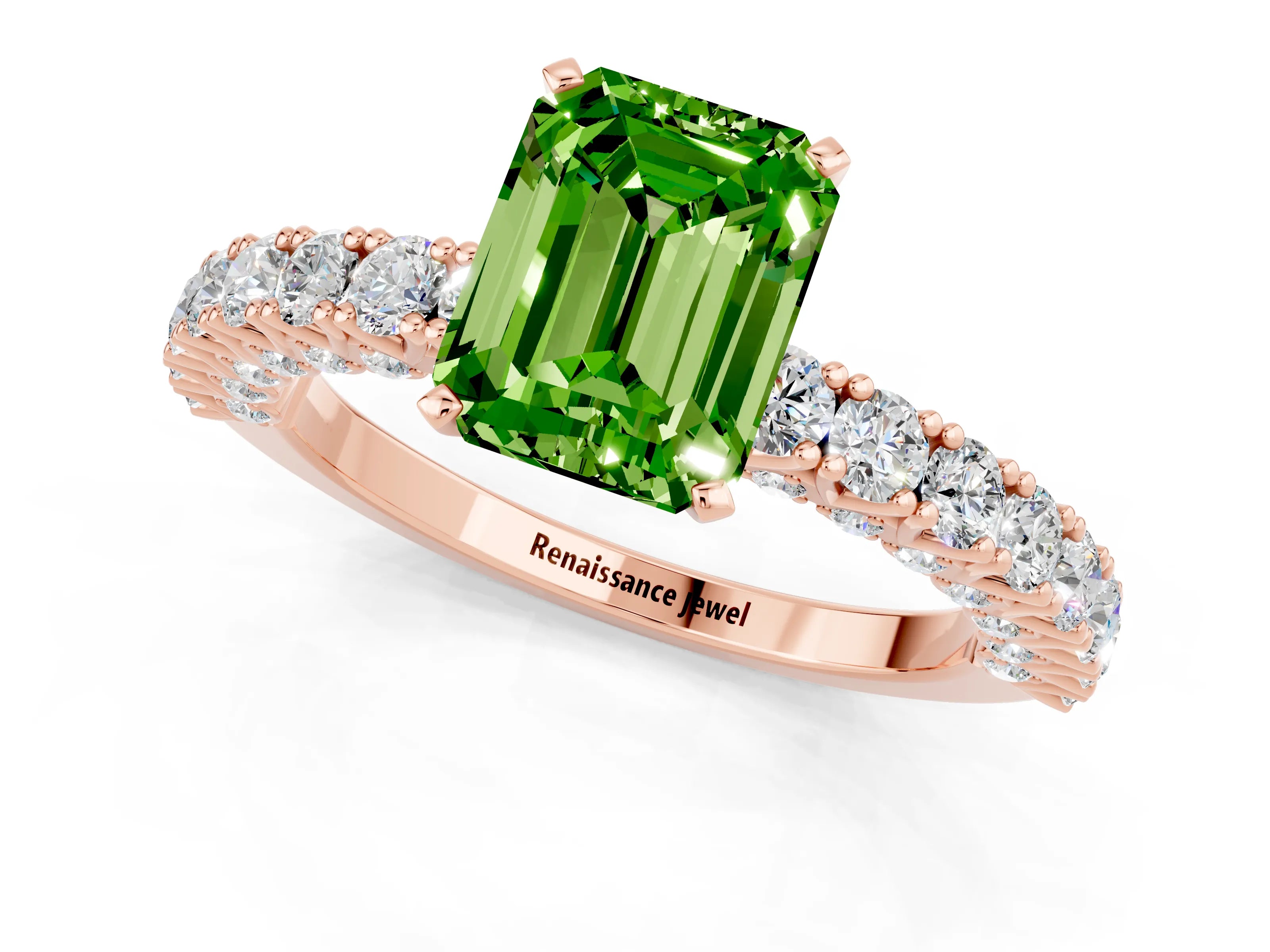 Rose gold Emerald Cut Diamond Pavé Band Solitaire Ring with Prong Setting_1