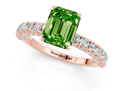 Rose gold Emerald Cut Diamond Pavé Band Solitaire Ring with Prong Setting_1