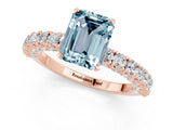 Rose gold Emerald Cut Diamond Pavé Band Solitaire Ring with Prong Setting_1