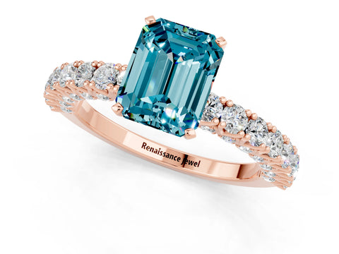 Rose gold Emerald Cut Diamond Pavé Band Solitaire Ring with Prong Setting_1