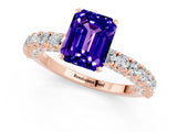 Rose gold Emerald Cut Diamond Pavé Band Solitaire Ring with Prong Setting_1