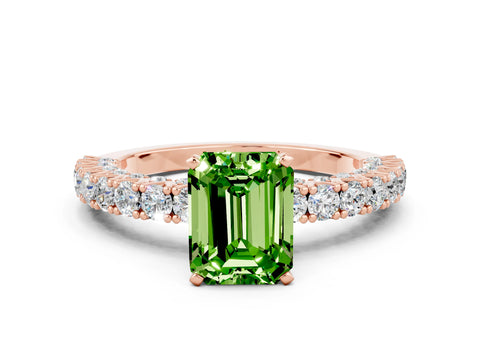 Rose gold Emerald Cut Diamond Pavé Band Solitaire Ring with Prong Setting