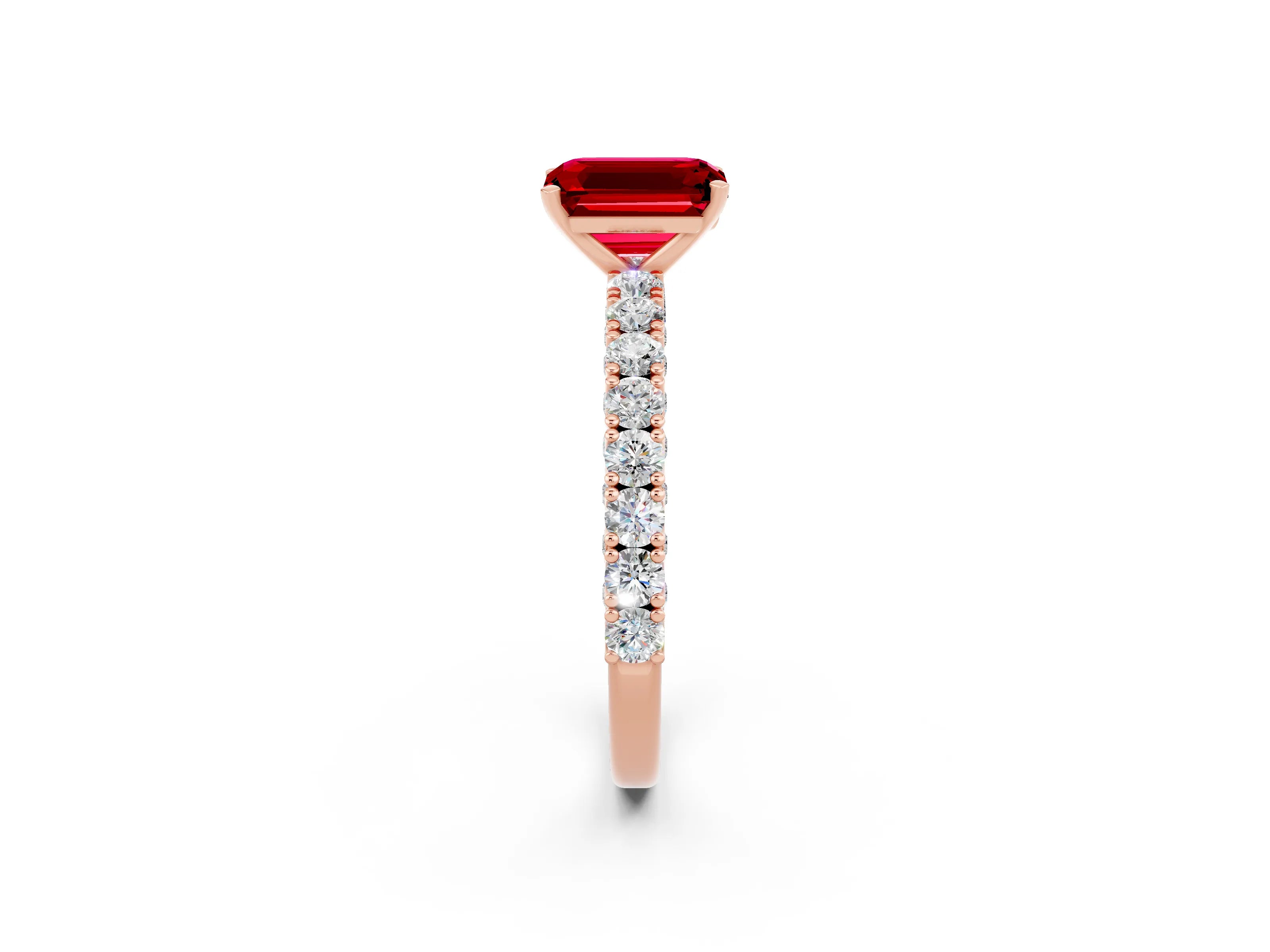 Rose gold Emerald Cut Diamond Pavé Band Solitaire Ring with Prong Setting_2