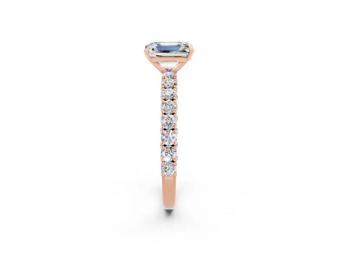 Rose gold Emerald Cut Diamond Pavé Band Solitaire Ring with Prong Setting_2