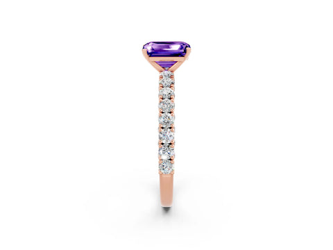 Rose gold Emerald Cut Diamond Pavé Band Solitaire Ring with Prong Setting_2