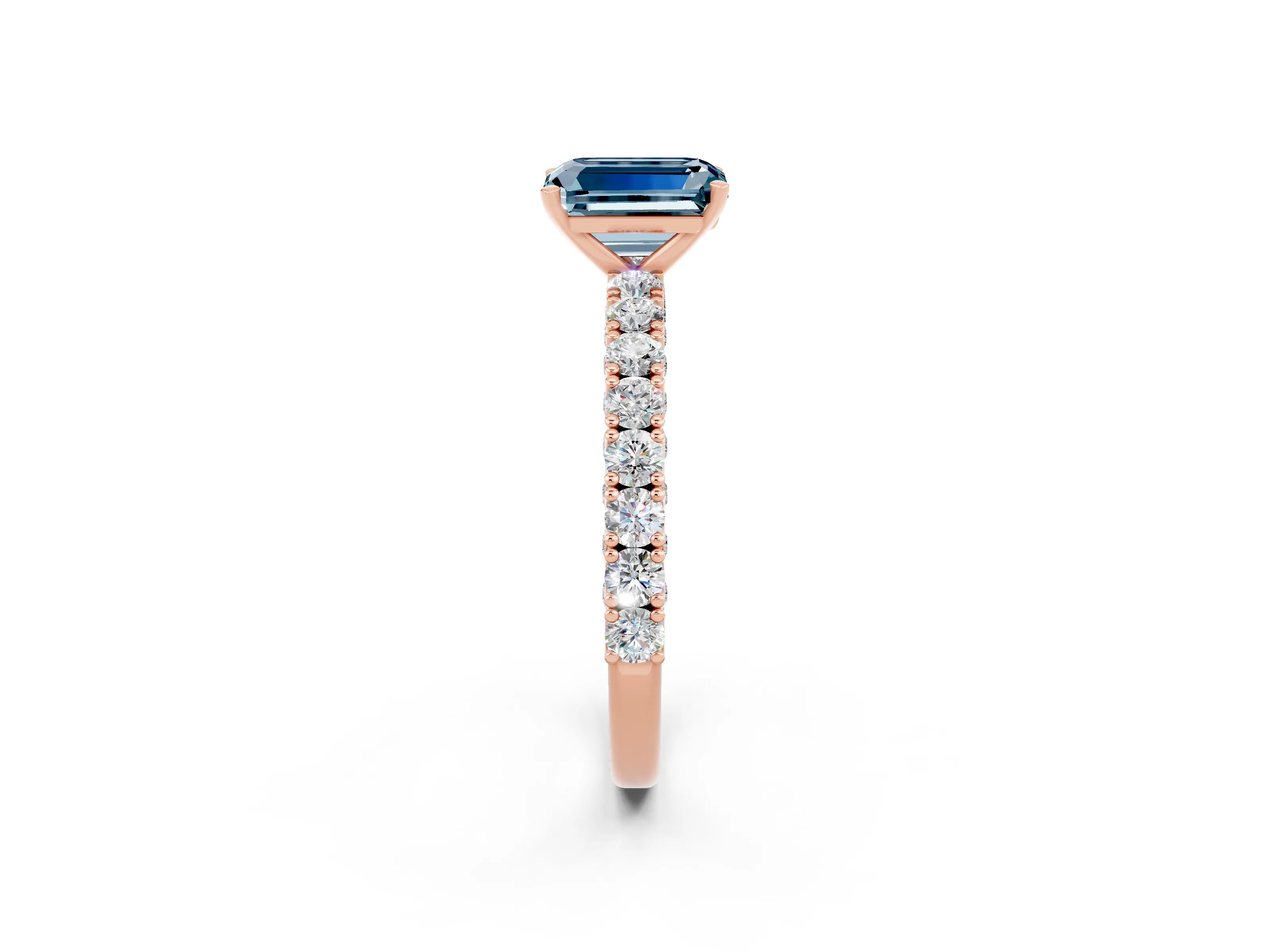 Rose gold Emerald Cut Diamond Pavé Band Solitaire Ring with Prong Setting_2