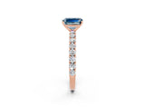 Rose gold Emerald Cut Diamond Pavé Band Solitaire Ring with Prong Setting_2