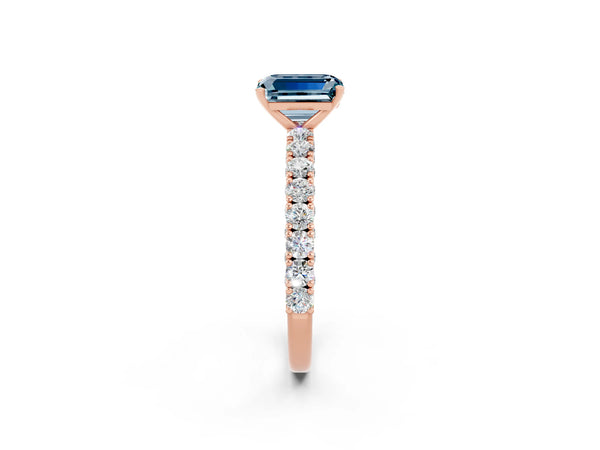 Rose gold Emerald Cut Diamond Pavé Band Solitaire Ring with Prong Setting