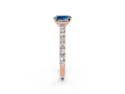 Rose gold Emerald Cut Diamond Pavé Band Solitaire Ring with Prong Setting_2