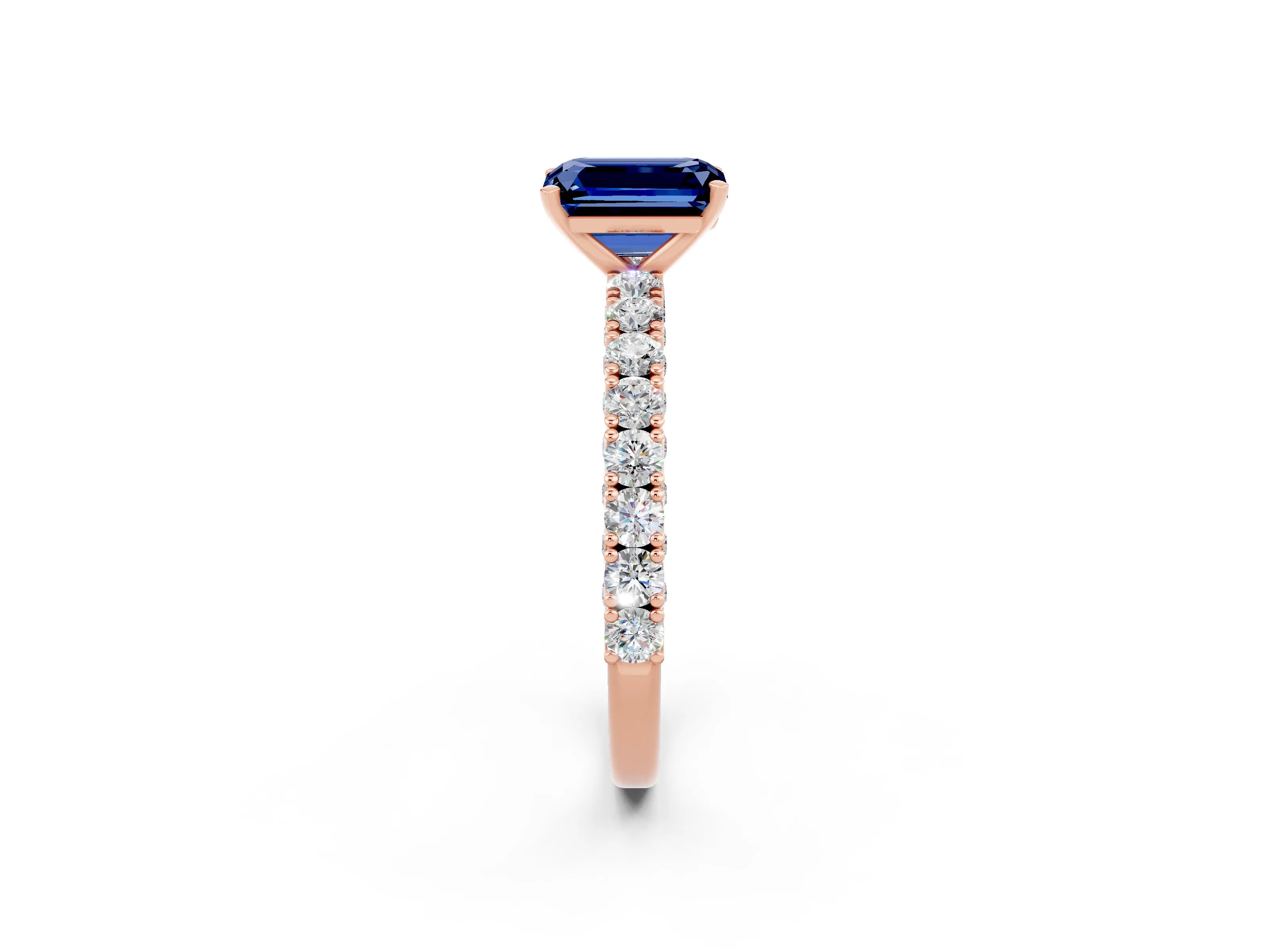 Rose gold Emerald Cut Diamond Pavé Band Solitaire Ring with Prong Setting_2