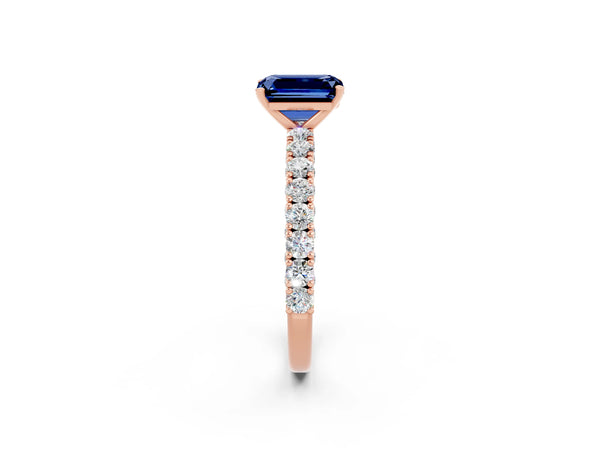 Rose gold Emerald Cut Diamond Pavé Band Solitaire Ring with Prong Setting