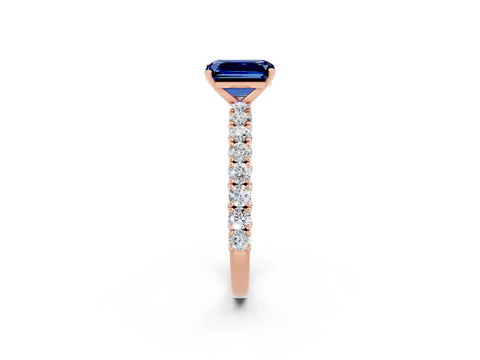 Rose gold Emerald Cut Diamond Pavé Band Solitaire Ring with Prong Setting_2