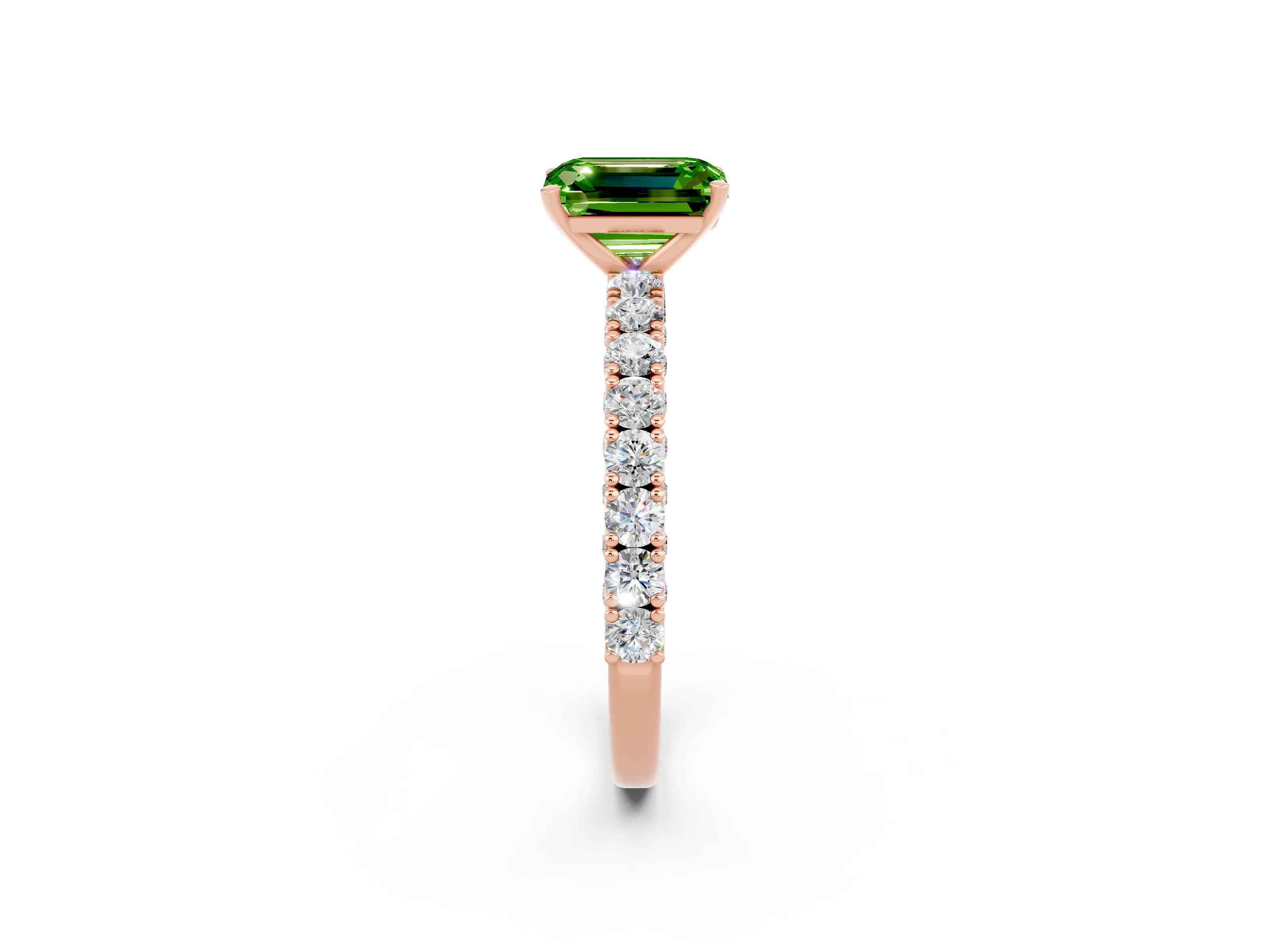 Rose gold Emerald Cut Diamond Pavé Band Solitaire Ring with Prong Setting_2