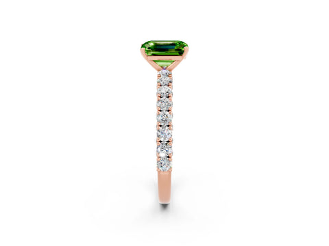 Rose gold Emerald Cut Diamond Pavé Band Solitaire Ring with Prong Setting_2