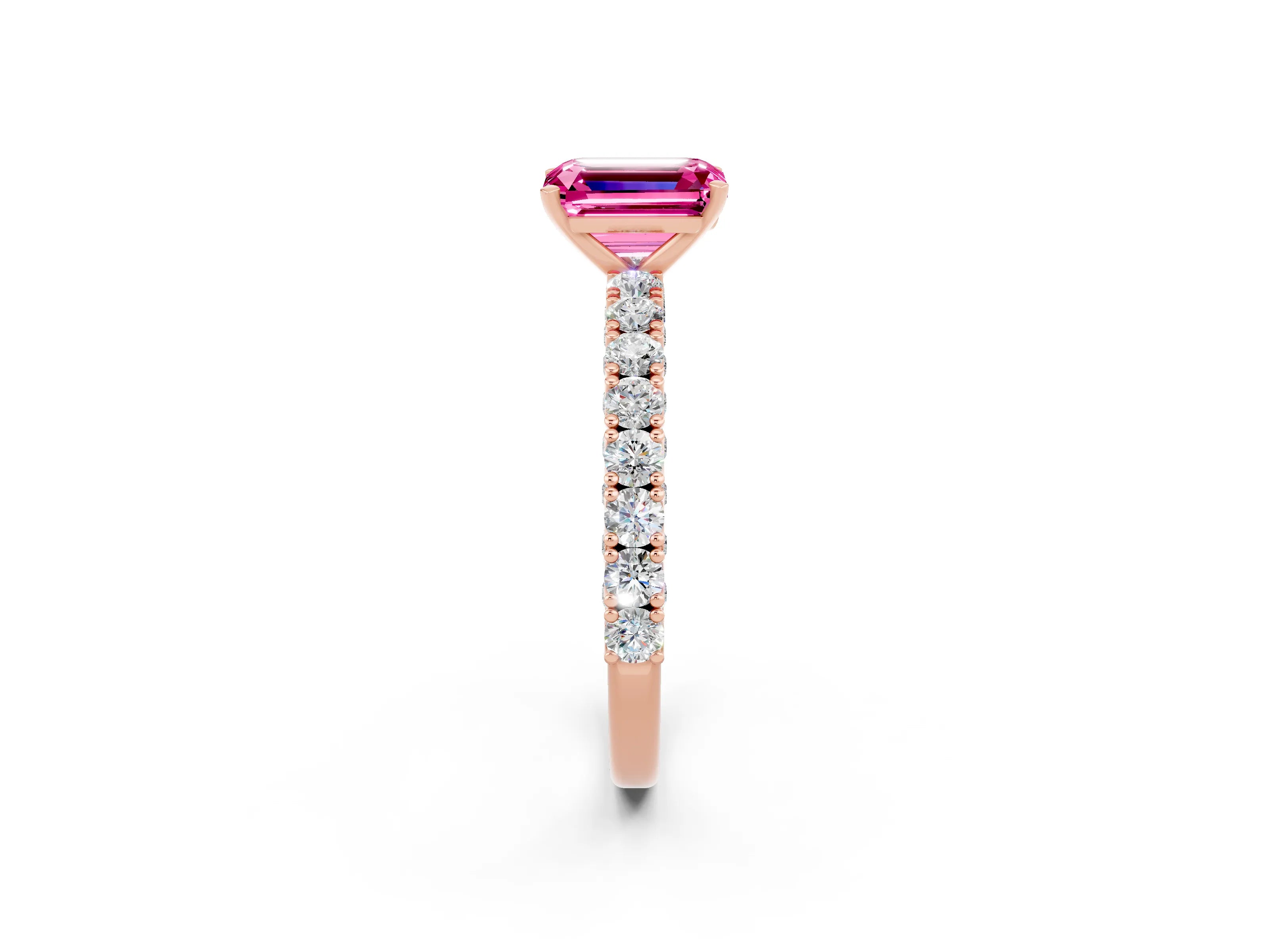 Rose gold Emerald Cut Diamond Pavé Band Solitaire Ring with Prong Setting_2