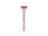 Rose gold Emerald Cut Diamond Pavé Band Solitaire Ring with Prong Setting_2