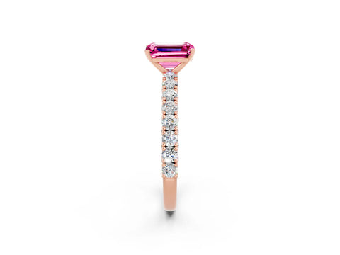 Rose gold Emerald Cut Diamond Pavé Band Solitaire Ring with Prong Setting_2