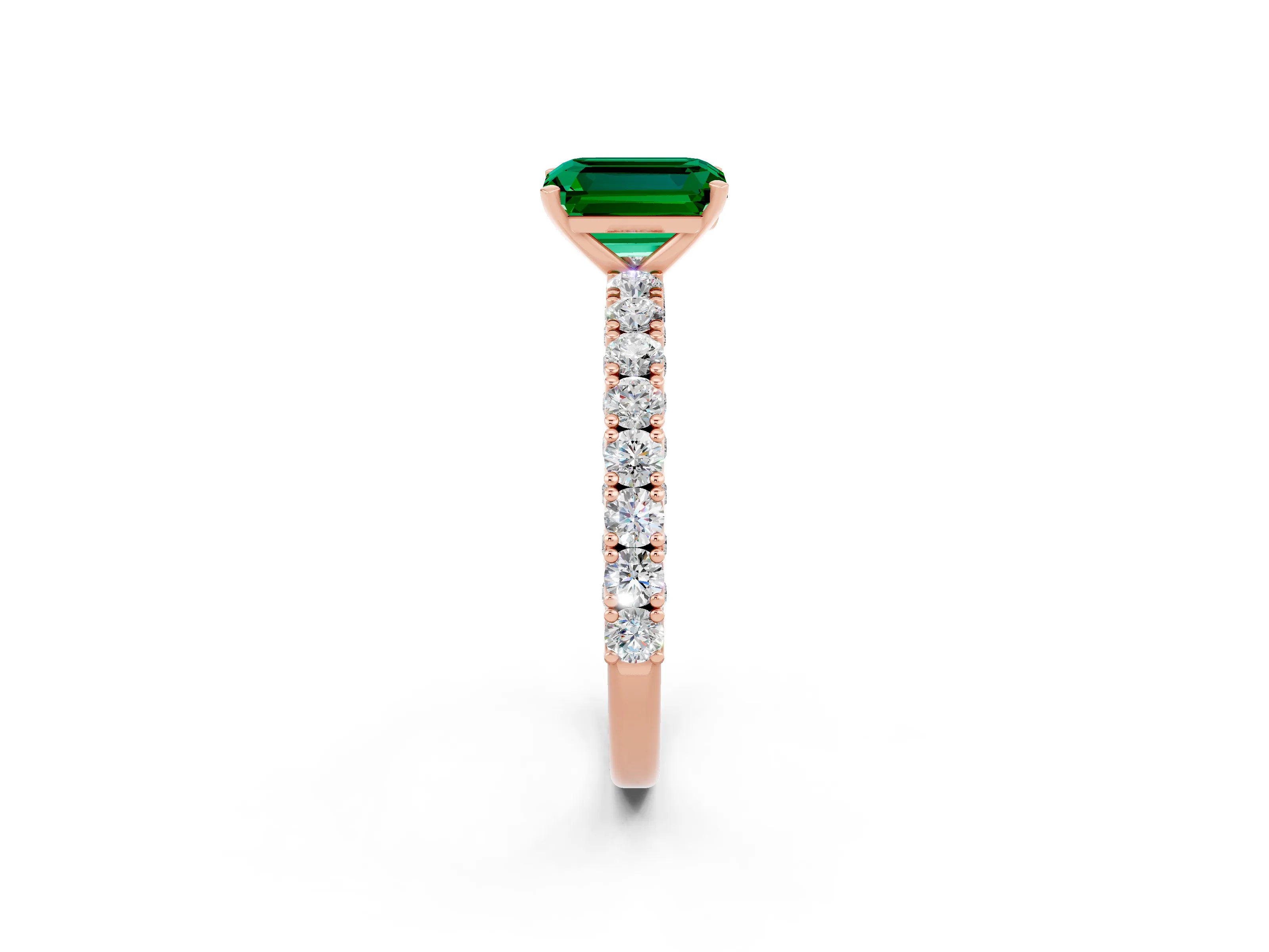 Rose gold Emerald Cut Diamond Pavé Band Solitaire Ring with Prong Setting_2