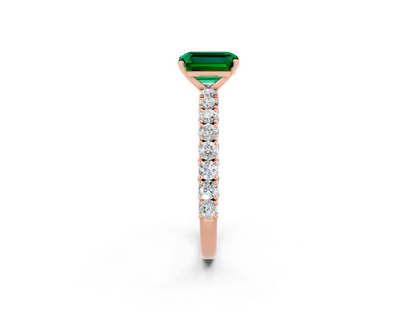 Rose gold Emerald Cut Diamond Pavé Band Solitaire Ring with Prong Setting