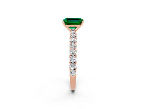 Rose gold Emerald Cut Diamond Pavé Band Solitaire Ring with Prong Setting_2