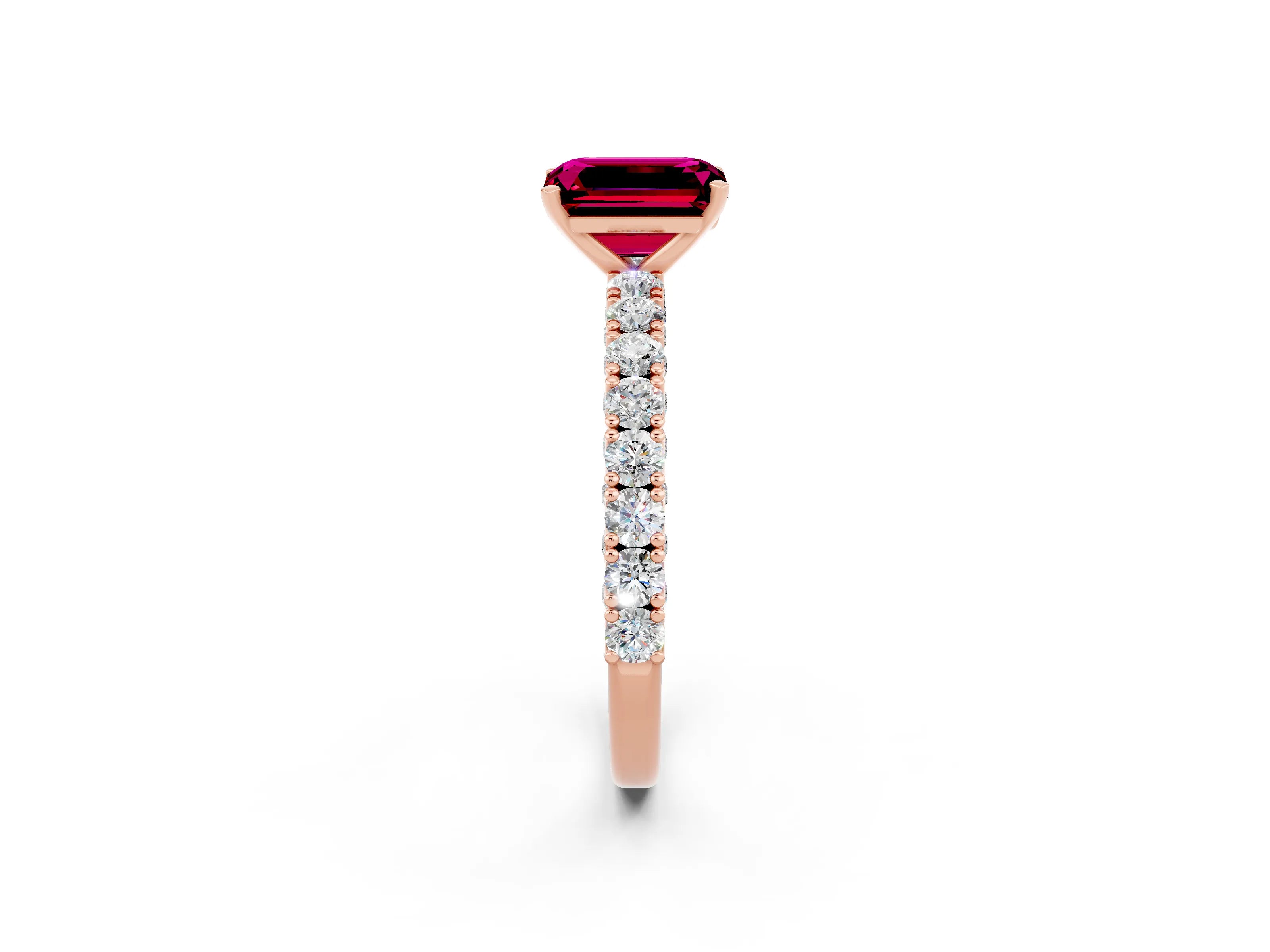Rose gold Emerald Cut Diamond Pavé Band Solitaire Ring with Prong Setting_2