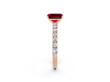 Rose gold Emerald Cut Diamond Pavé Band Solitaire Ring with Prong Setting_2