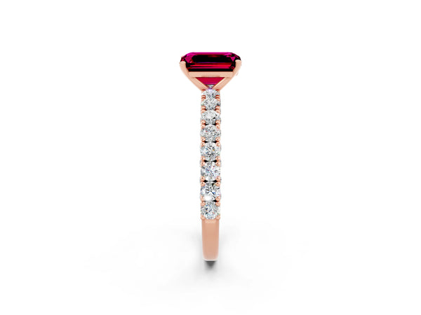 Rose gold Emerald Cut Diamond Pavé Band Solitaire Ring with Prong Setting