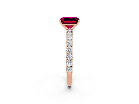 Rose gold Emerald Cut Diamond Pavé Band Solitaire Ring with Prong Setting_2