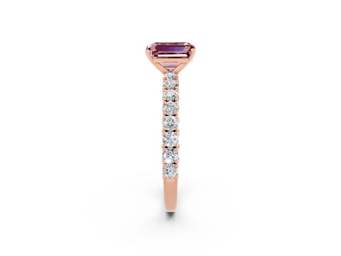 Rose gold Emerald Cut Diamond Pavé Band Solitaire Ring with Prong Setting_2
